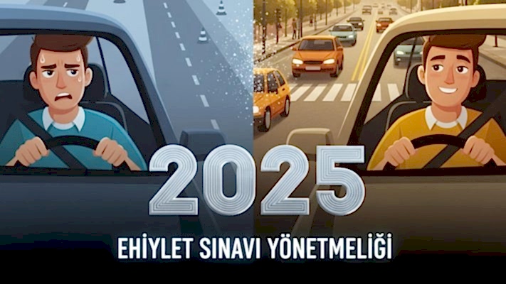 Eski ve yeni ehliyet sınavını sembolik olarak karşılaştıran bir görsel.